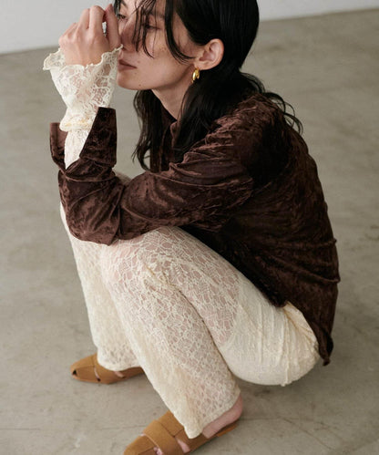 【LARUTA】透視網紗天鵝絨襯衫
