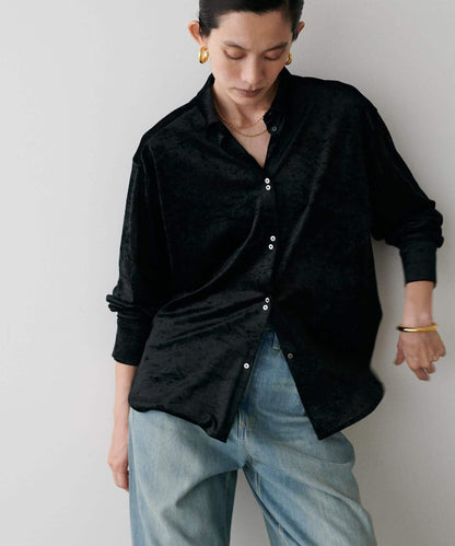 【LARUTA】透視網紗天鵝絨襯衫