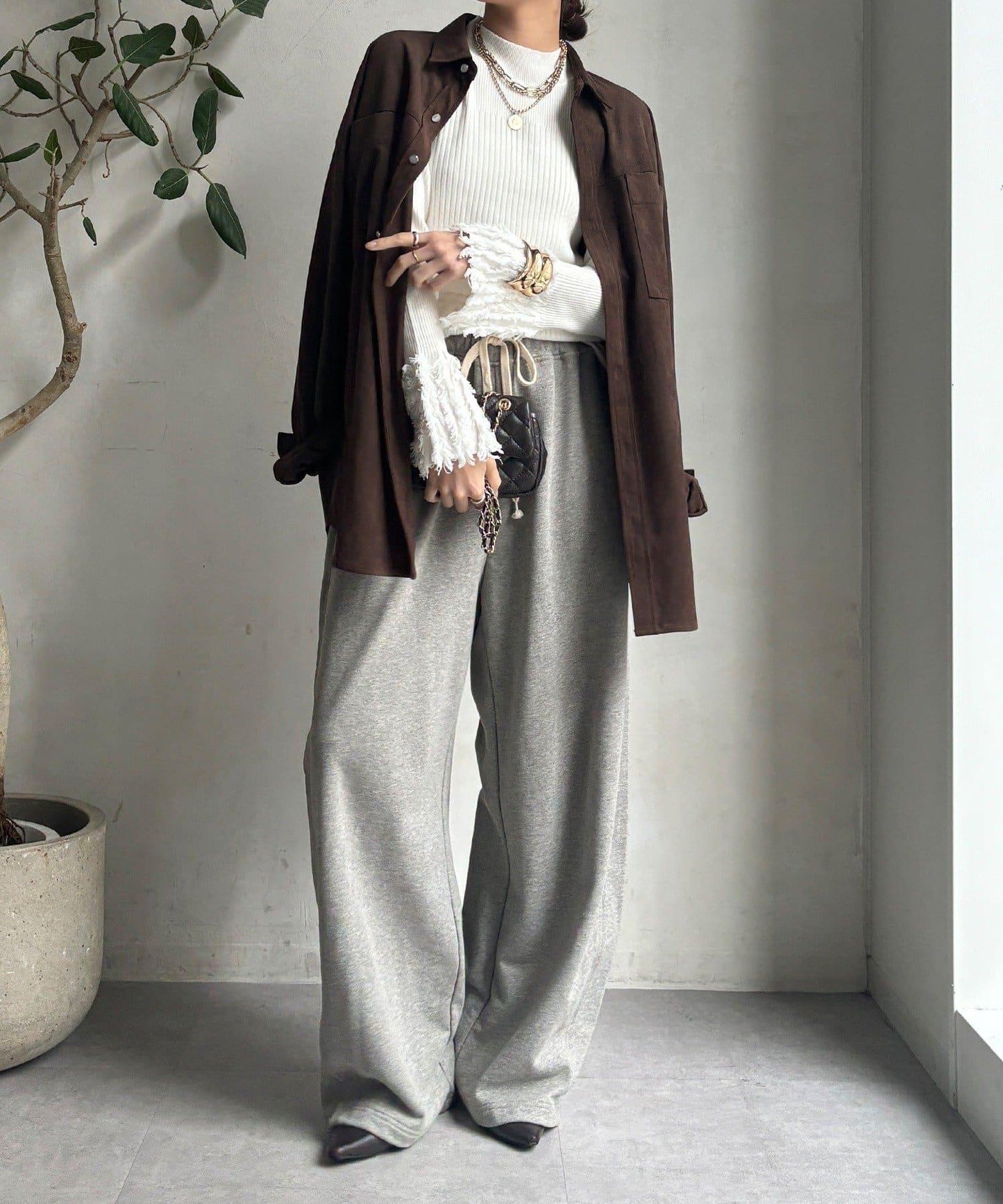 流蘇袖口羅紋針織衫