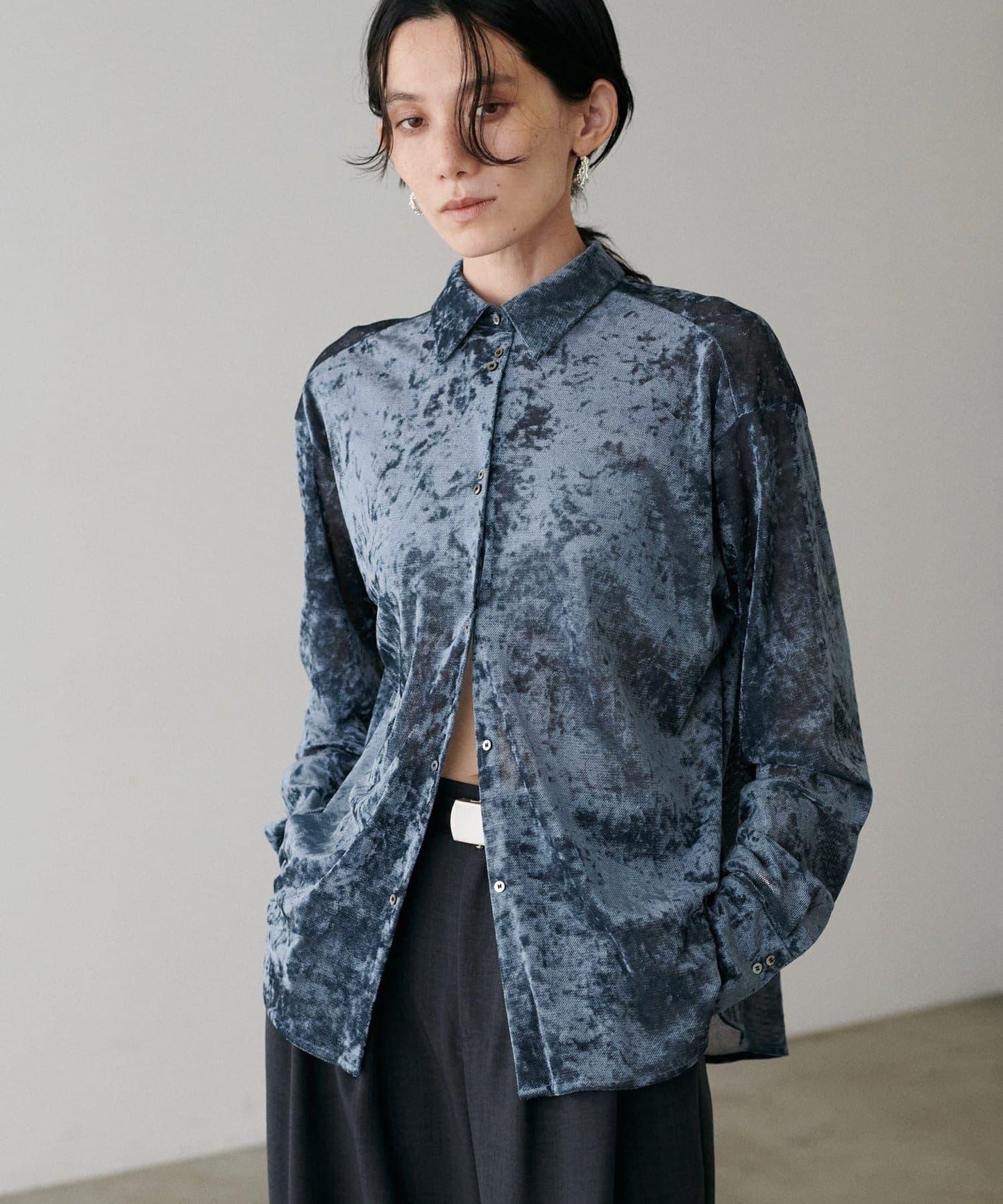 【LARUTA】透視網紗天鵝絨襯衫