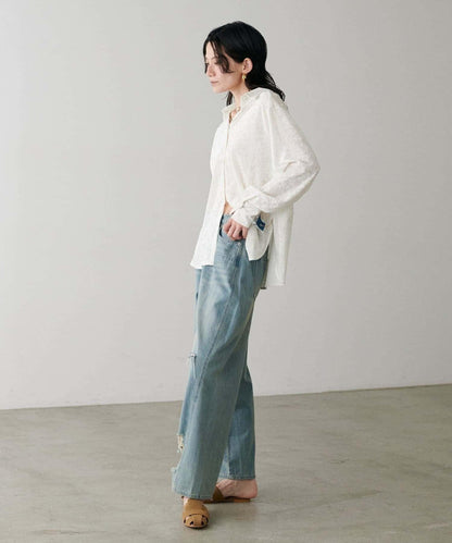 【LARUTA】透視網紗天鵝絨襯衫