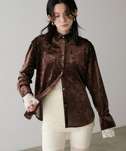 【LARUTA】透視網紗天鵝絨襯衫