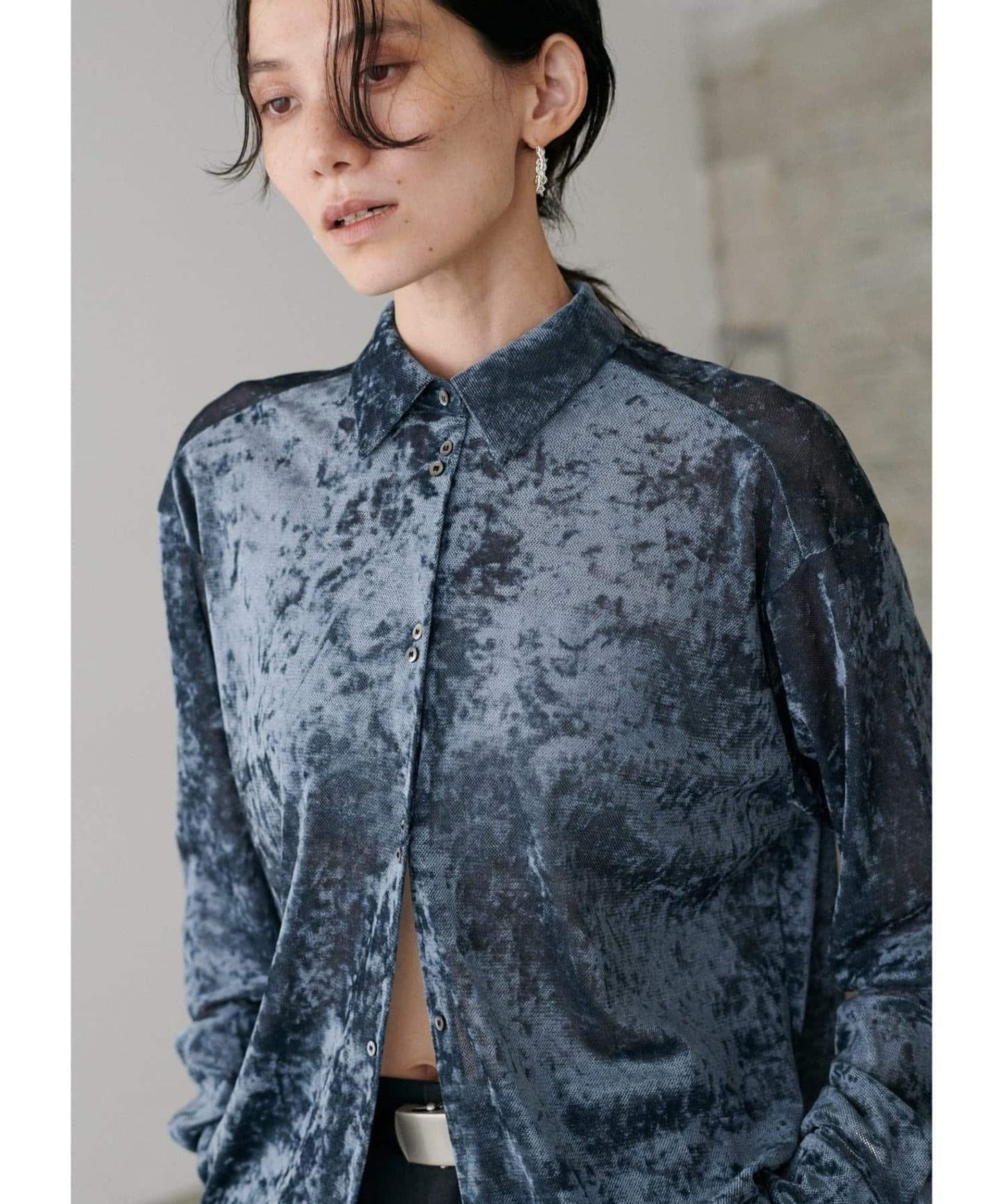 【LARUTA】透視網紗天鵝絨襯衫