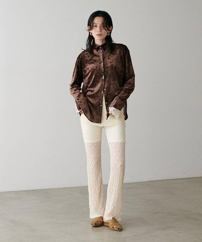 【LARUTA】透視網紗天鵝絨襯衫