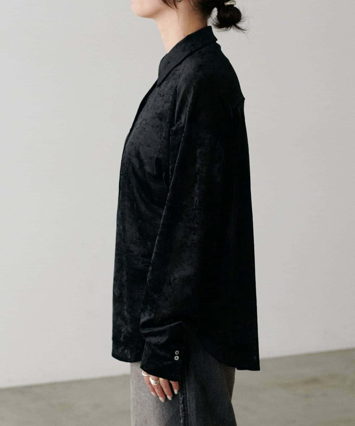 【LARUTA】透視網紗天鵝絨襯衫