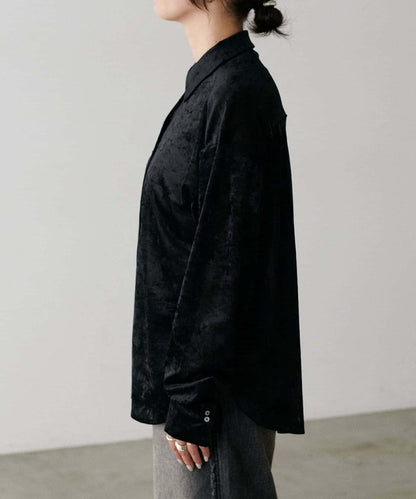 【LARUTA】透視網紗天鵝絨襯衫