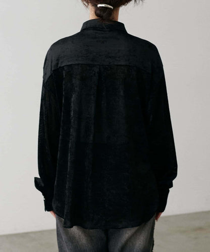 【LARUTA】透視網紗天鵝絨襯衫