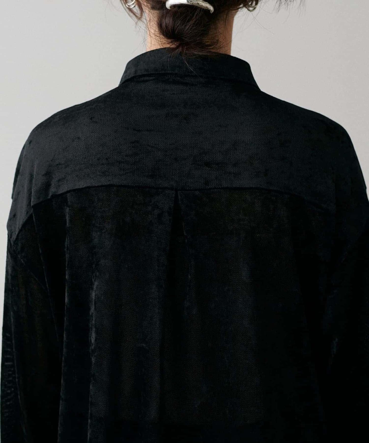 【LARUTA】透視網紗天鵝絨襯衫