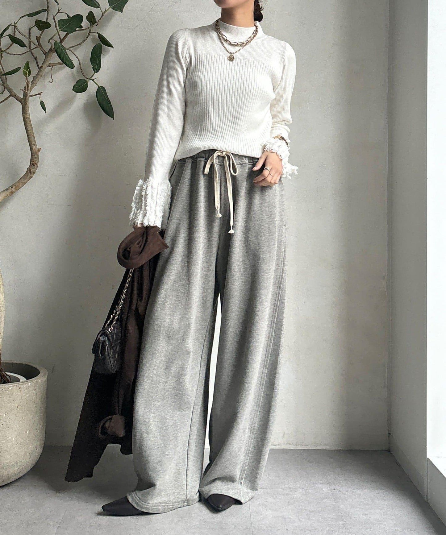 流蘇袖口羅紋針織衫