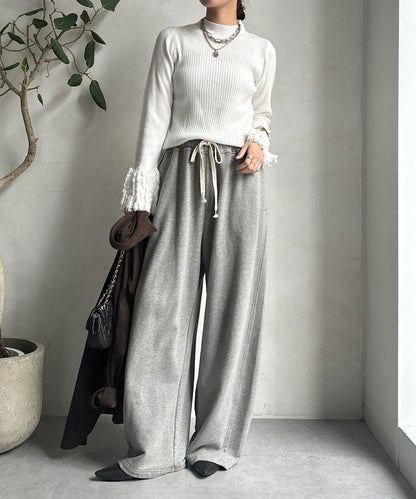 流蘇袖口羅紋針織衫