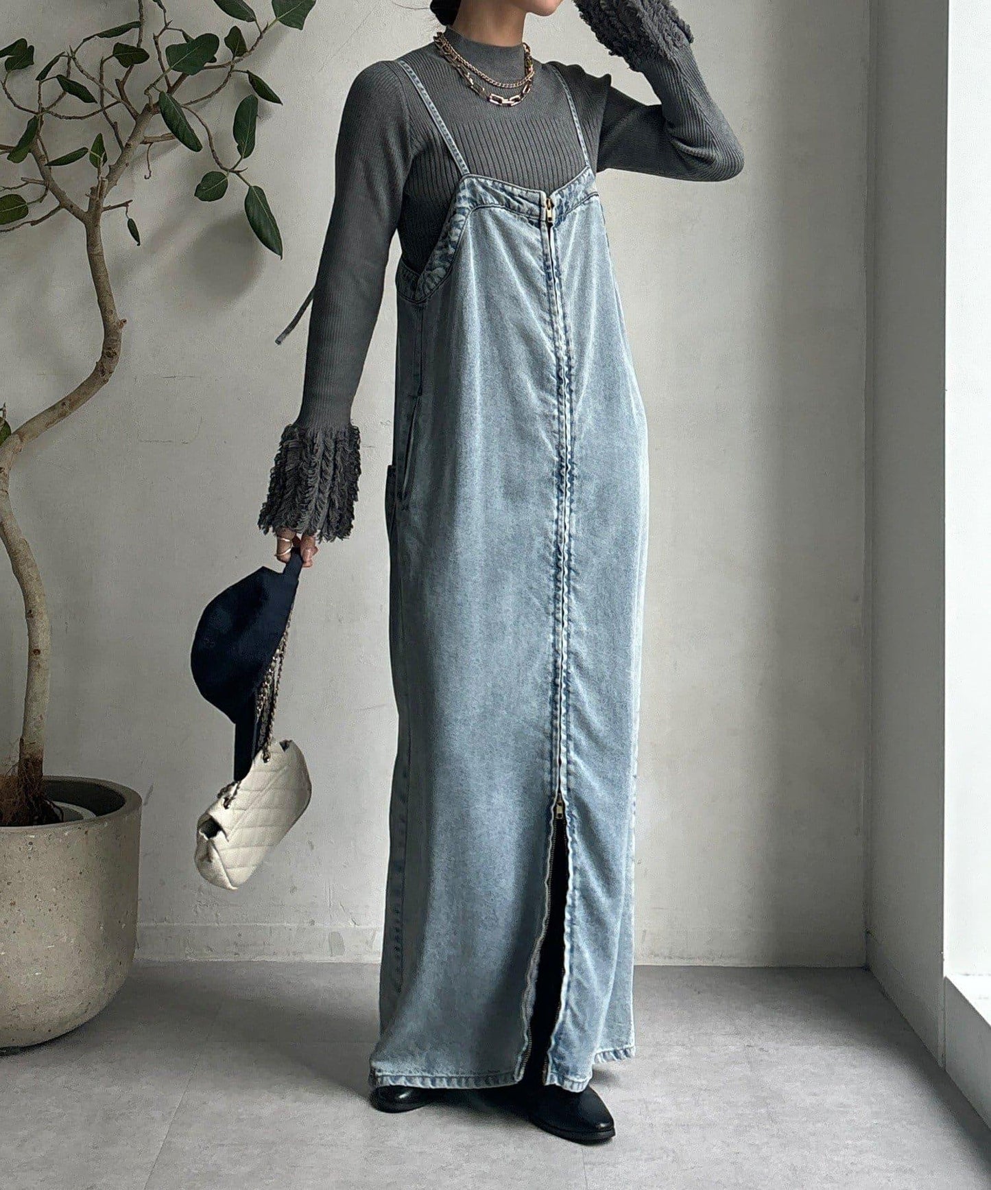 流蘇袖口羅紋針織衫