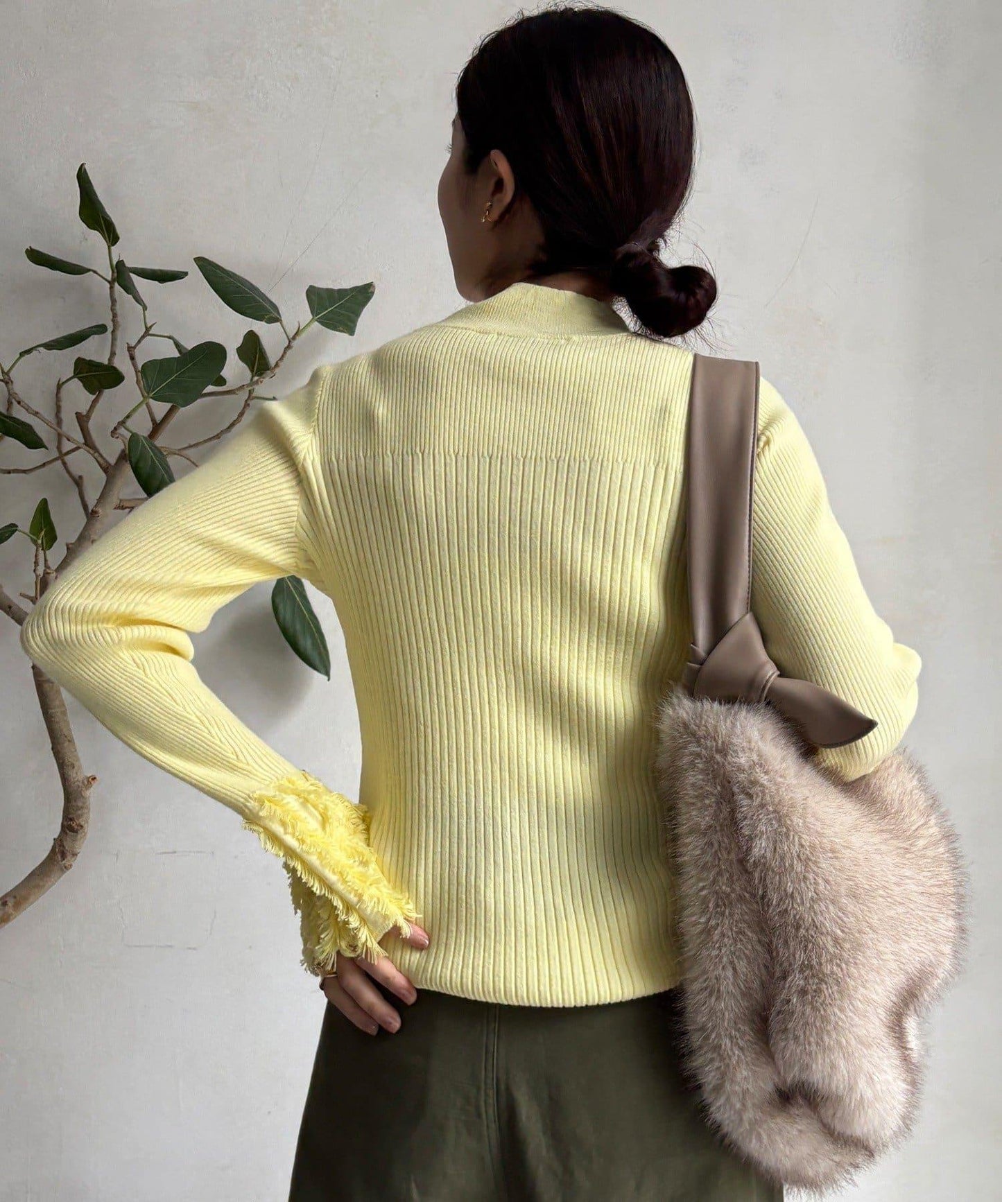 流蘇袖口羅紋針織衫