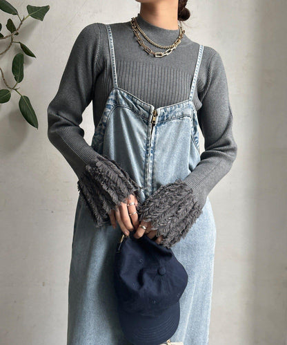 流蘇袖口羅紋針織衫