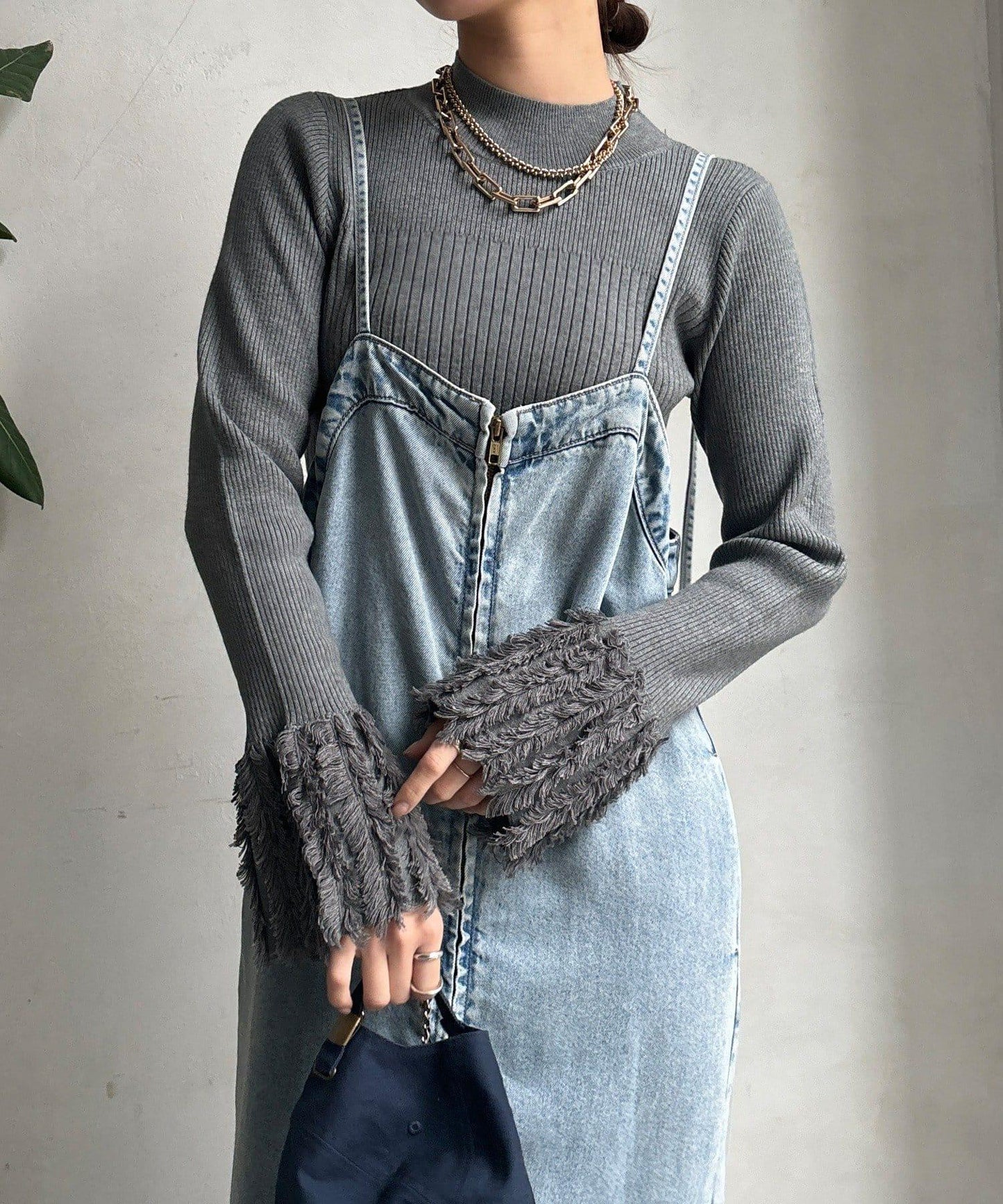 流蘇袖口羅紋針織衫