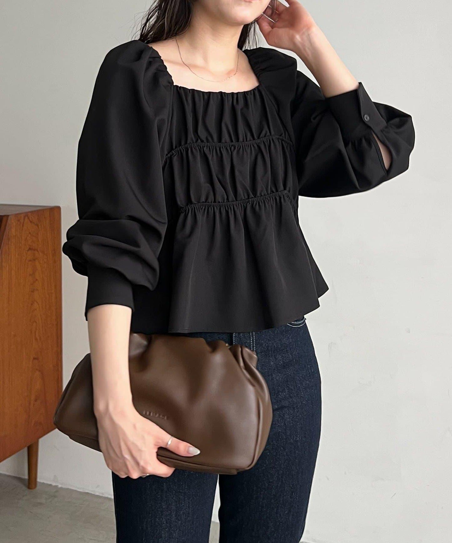 【前後兩穿設計】方領泡泡袖襯衫