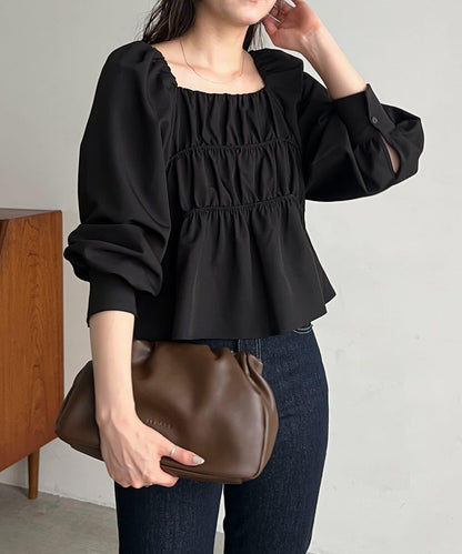 繫帶荷葉邊上衣