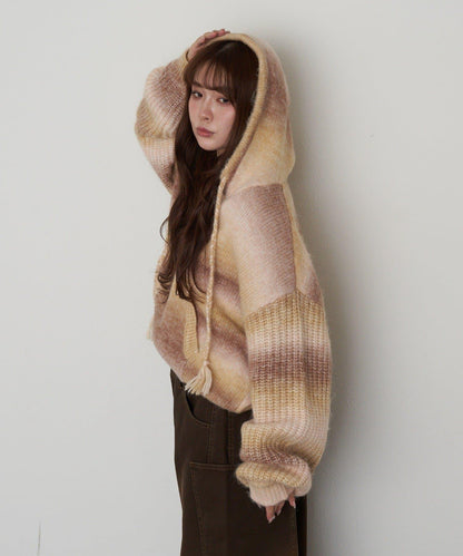 漸變色V領連帽長款上衣