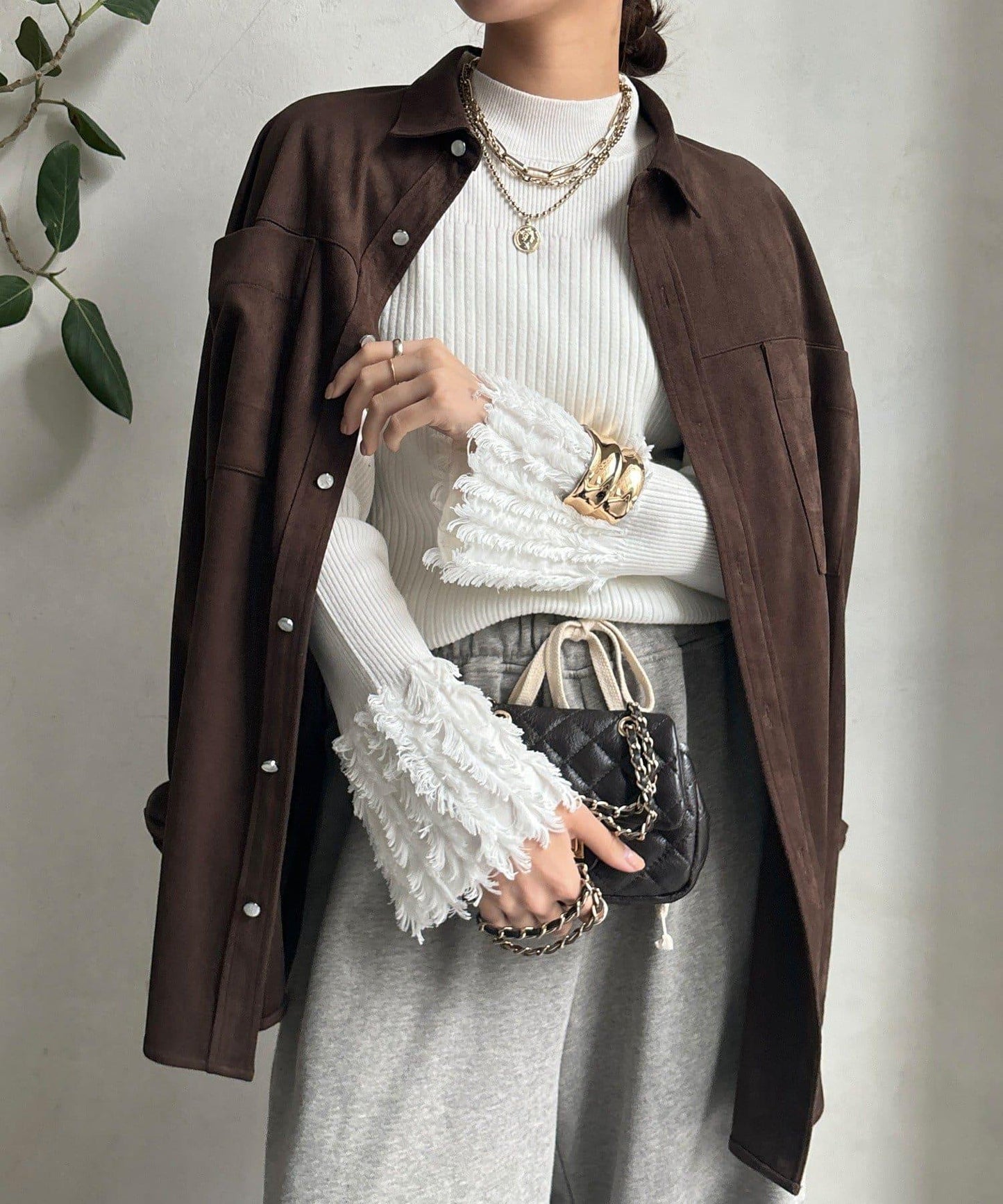 流蘇袖口羅紋針織衫