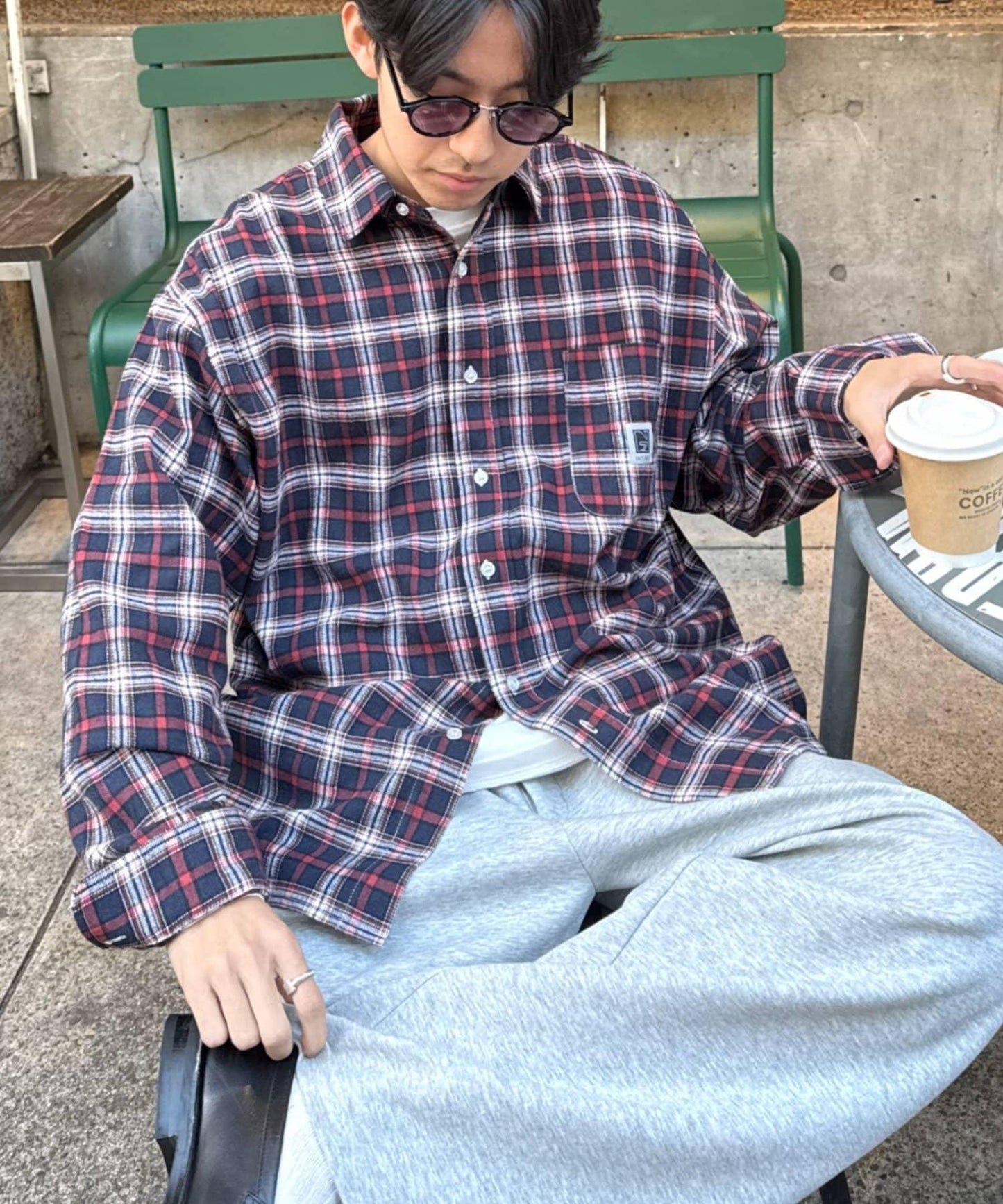 【PATTIPATTI】寬鬆格紋法蘭絨襯衫