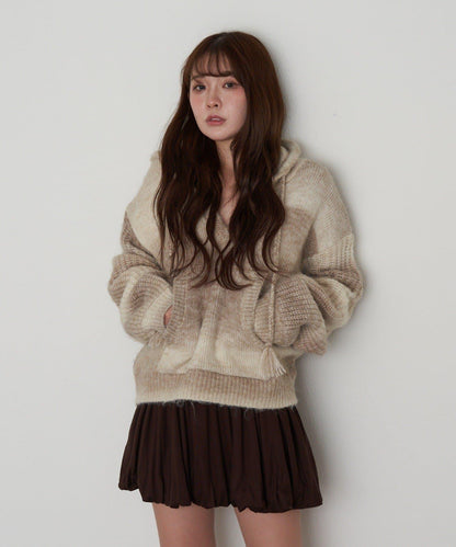 漸變色V領連帽長款上衣