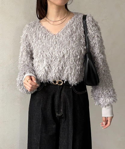 羽毛V領套頭衫