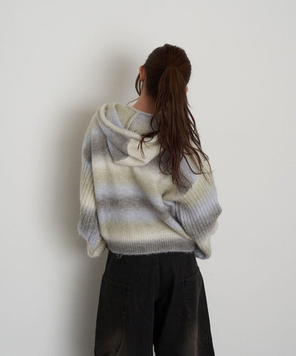 漸變色V領連帽長款上衣