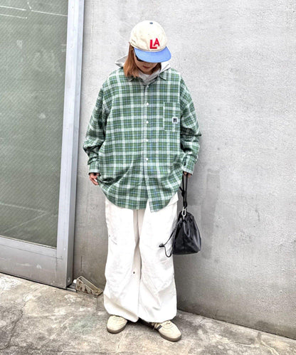 【PATTIPATTI】寬鬆格紋法蘭絨襯衫