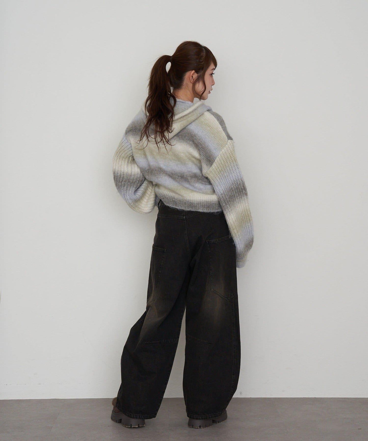 漸變色V領連帽長款上衣