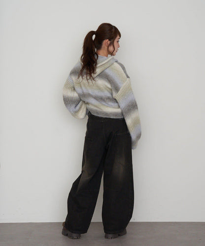 漸變色V領連帽長款上衣