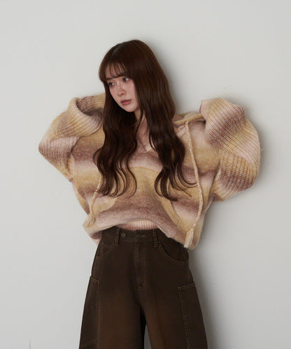 漸變色V領連帽長款上衣