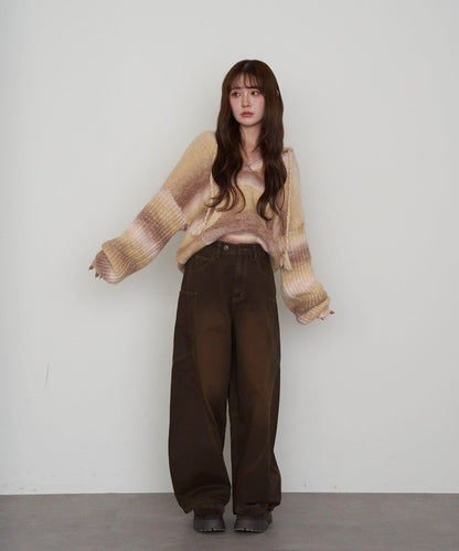 漸變色V領連帽長款上衣