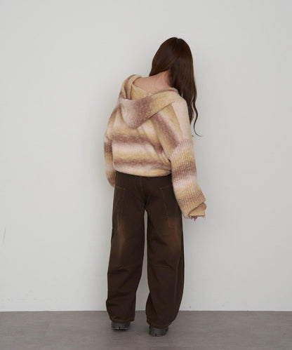 漸變色V領連帽長款上衣