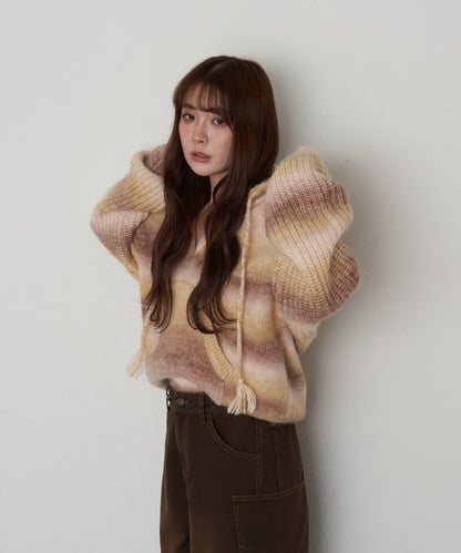 漸變色V領連帽長款上衣