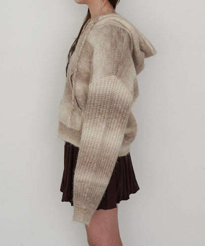 漸變色V領連帽長款上衣