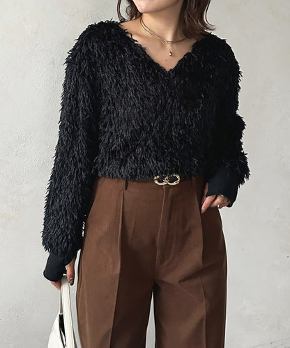 羽毛V領套頭衫