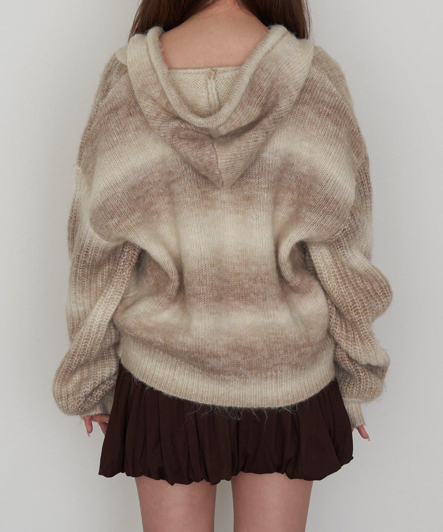 漸變色V領連帽長款上衣