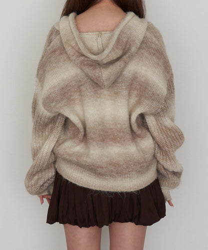 漸變色V領連帽長款上衣