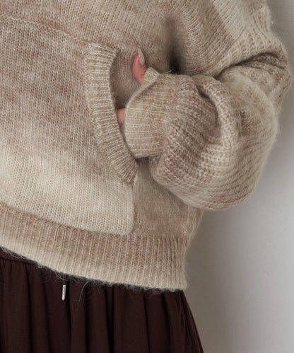 漸變色V領連帽長款上衣