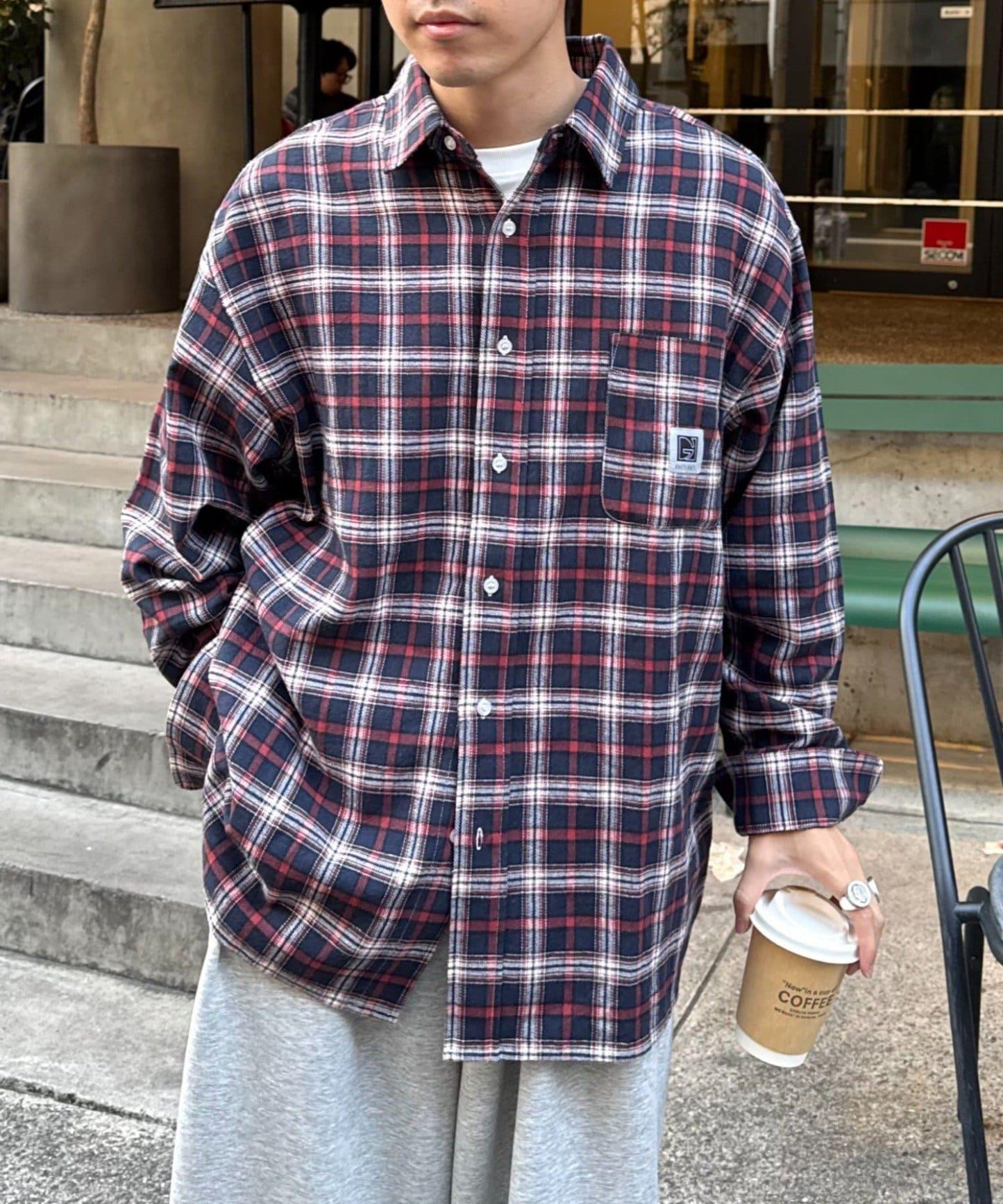 【PATTIPATTI】寬鬆格紋法蘭絨襯衫