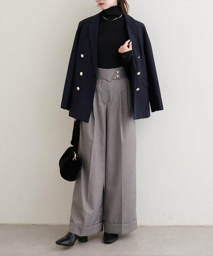 前翻折後褶長褲