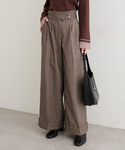 前翻折後褶長褲