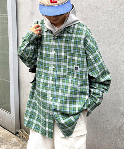 【PATTIPATTI】寬鬆格紋法蘭絨襯衫