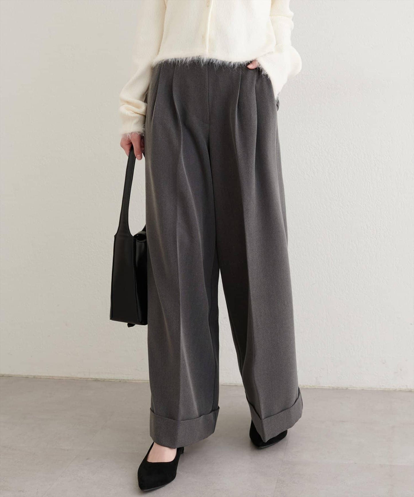 前翻折後褶長褲