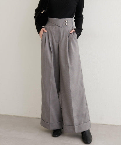 前翻折後褶長褲