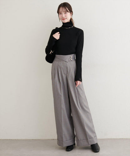 前翻折後褶長褲