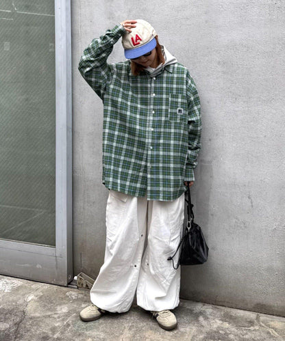 【PATTIPATTI】寬鬆格紋法蘭絨襯衫