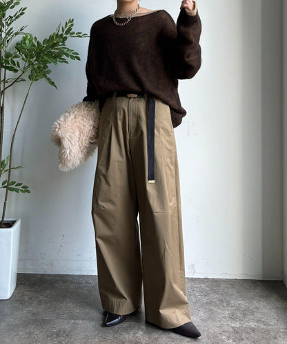 斜紋寬腿休閒褲