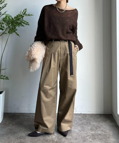 斜紋寬腿休閒褲