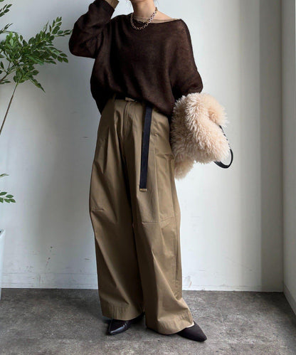 斜紋寬腿休閒褲