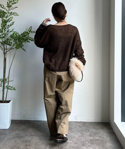 斜紋寬腿休閒褲